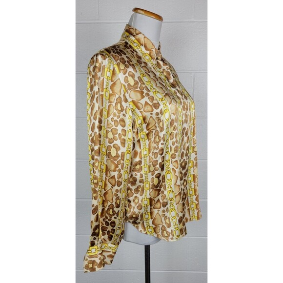 Vtg Starington by Charlotte Womens Leopard Gold Chain Print Silk Blouse Sz 8 - Picture 3 of 10